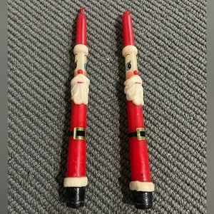Vintage Pair 60's Kitschy Red Santa Claus Face Taper Candles Candlesticks